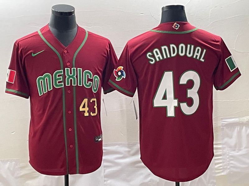 Men 2023 World Cub Mexico 43 Sandoual Red Nike MLB Jersey4
